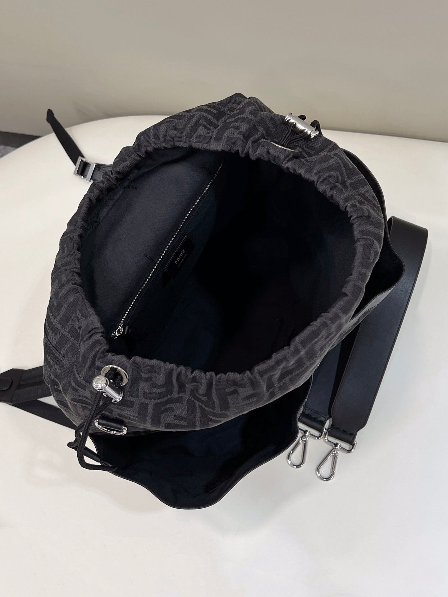 FENDI STRIKE LARGE 46 FF BLACK JACQUARD FABRIC BACKPACK