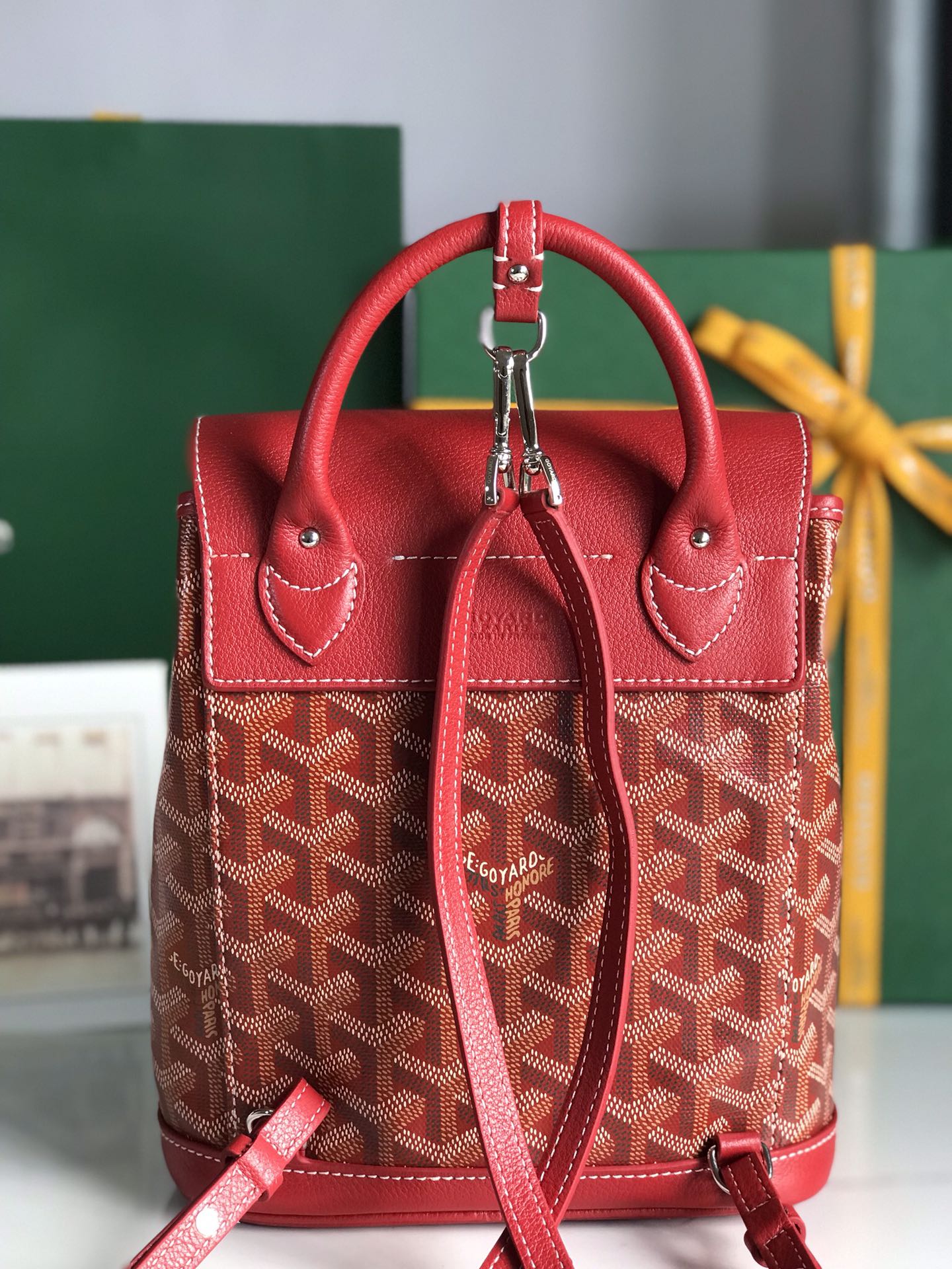 ALPIN MINI BACKPACK 21 IN CLASSIC RED LAMBSKIN AND GOYARDINE CANVAS