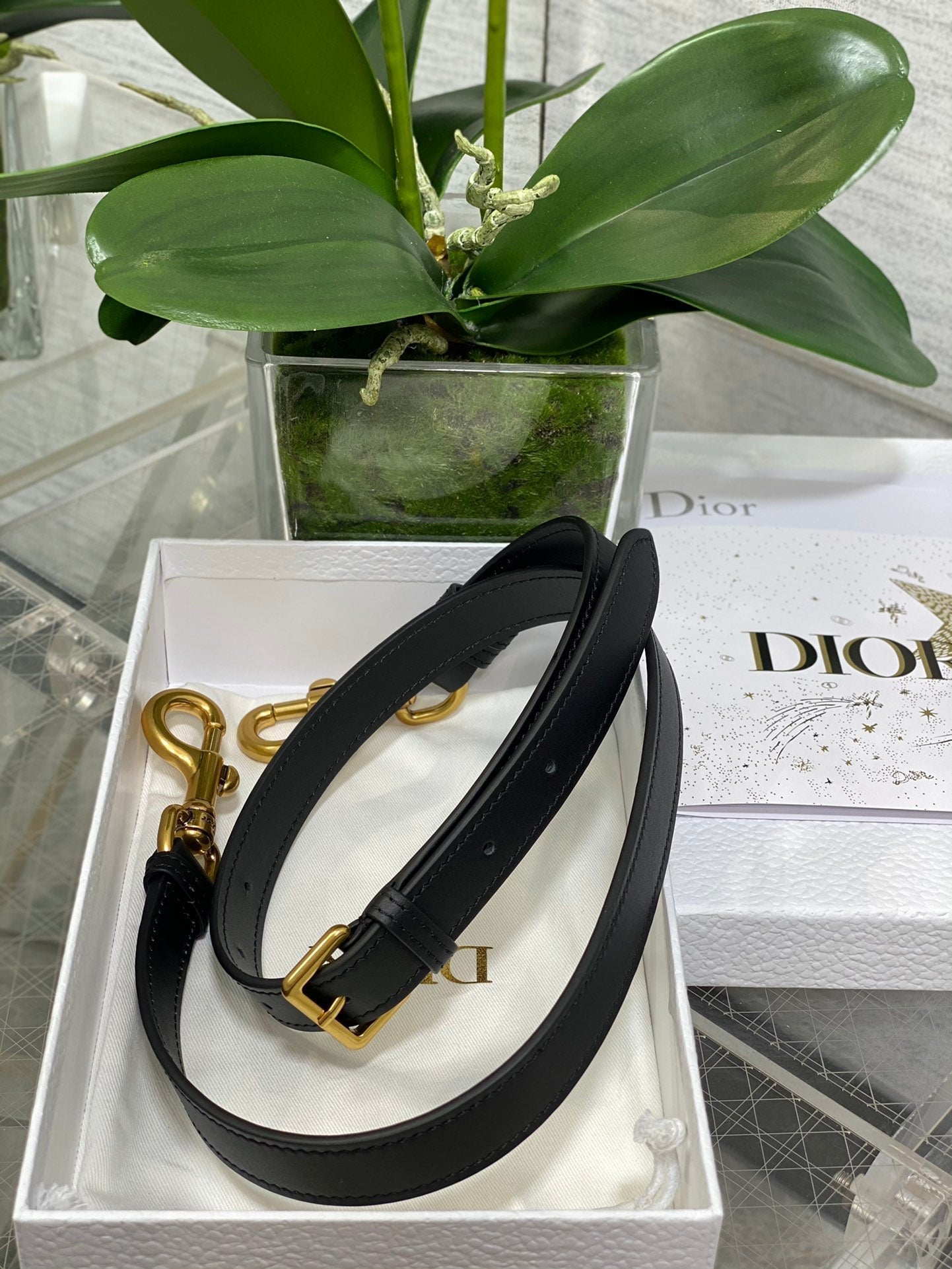 SADDLE BAG 24 IN BLACK CALFSKIN GOLD HARDWARE