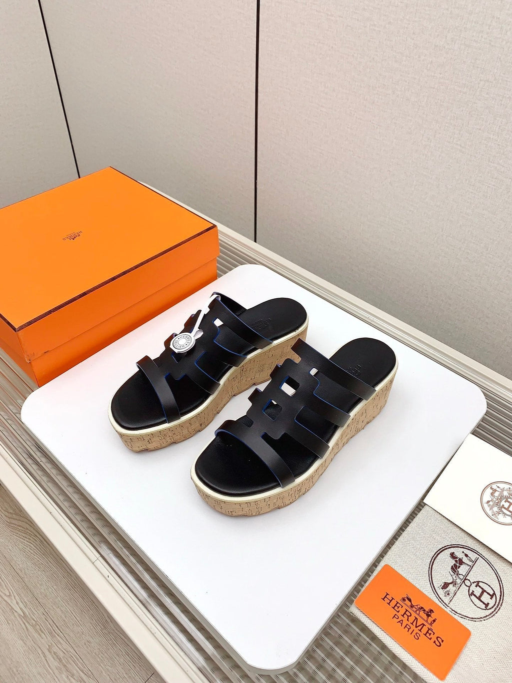 HERMES ISABELLA 30 SANDAL IN BLACK CALFSKIN