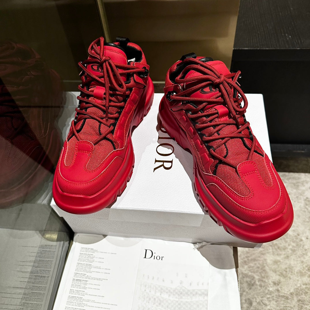 DIOR C'EST SNEAKER IN RUBY RED CALFSKIN AND BREATHABLE MESH