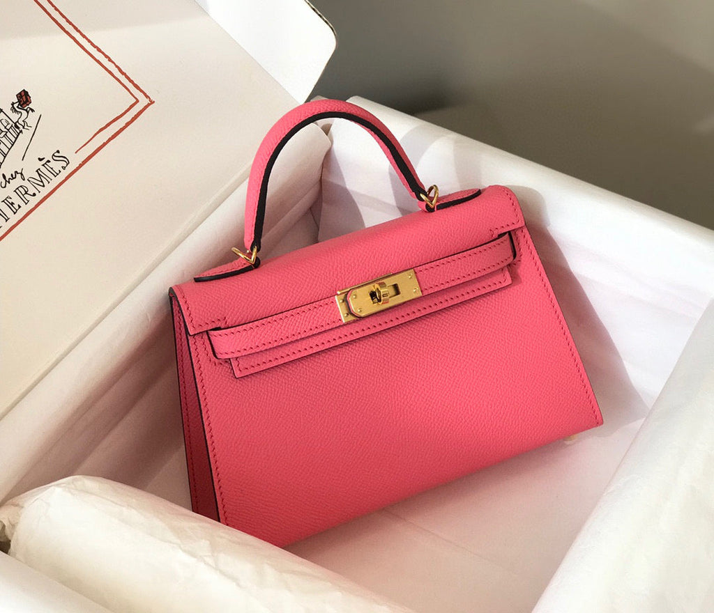 HERMES KELLY MINI 20 DARK PINK EPSOM GOLD HARDWARE