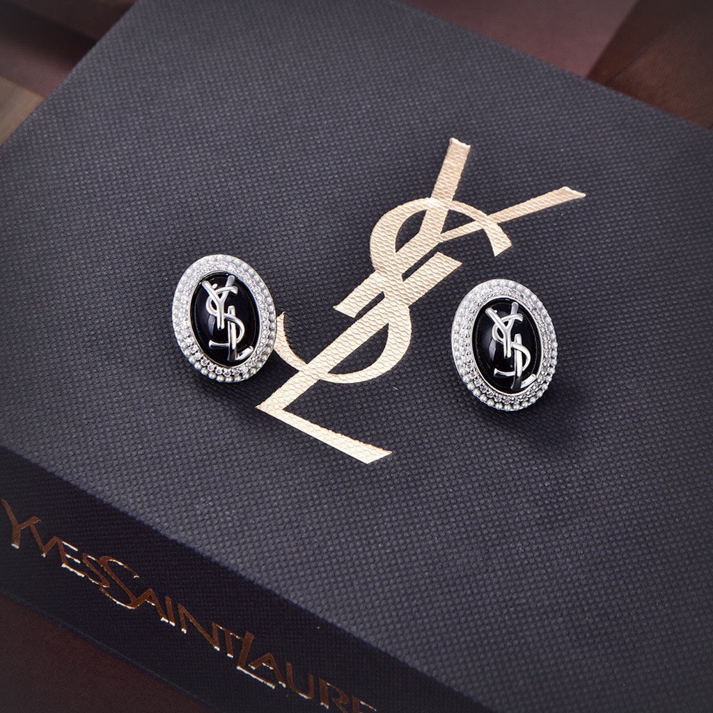 18K YSL Black Crystal Earrings