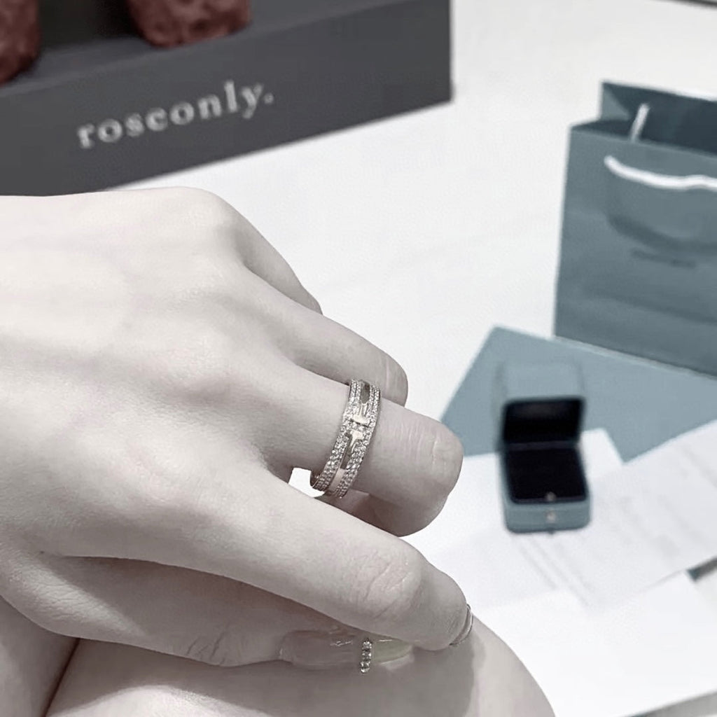 18K Tiffany Narrow Pave Diamond Ring