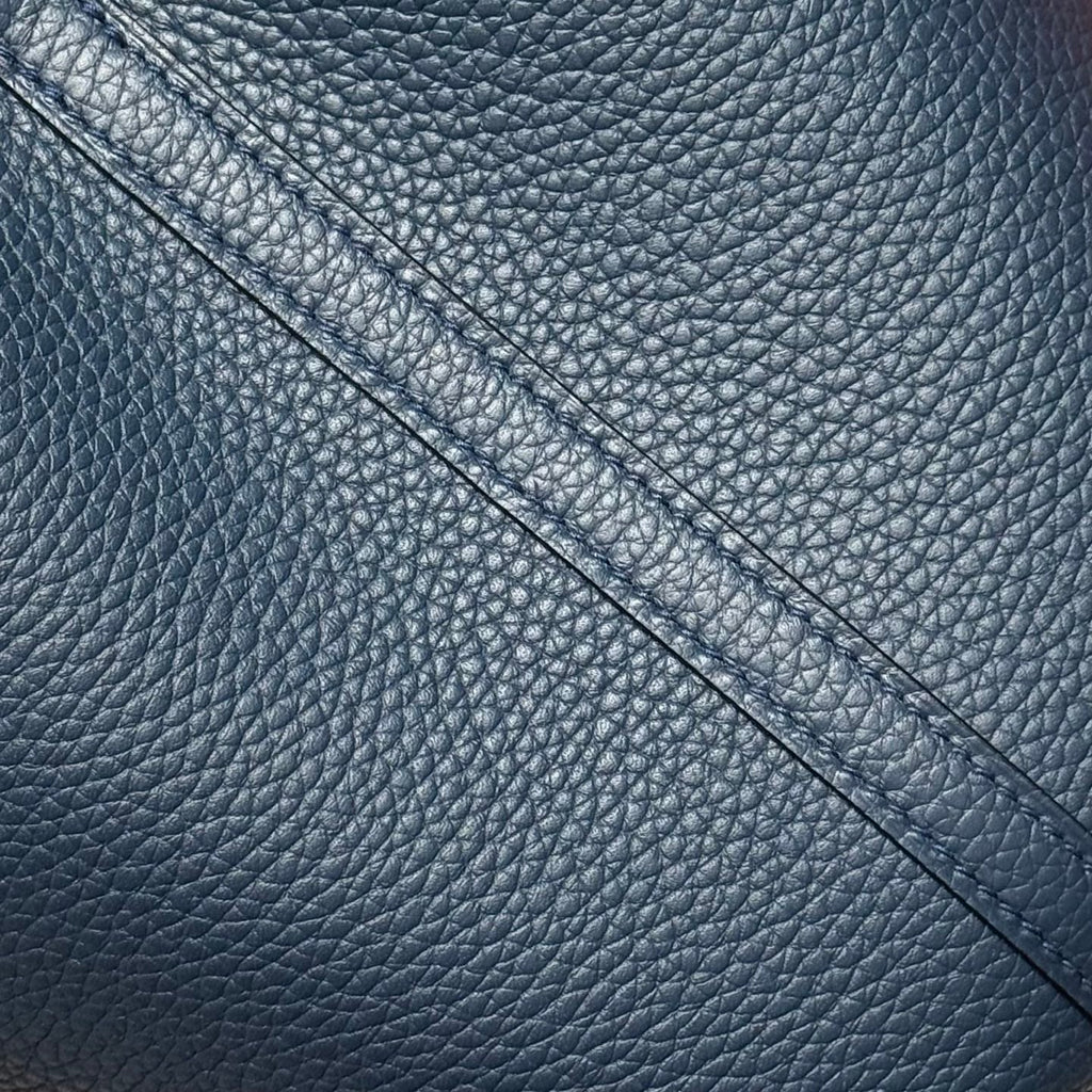 HERMES 25S PICOTIN LOCK 18 IN NAVY BLUE CALFSKIN SILVER HARDWARE