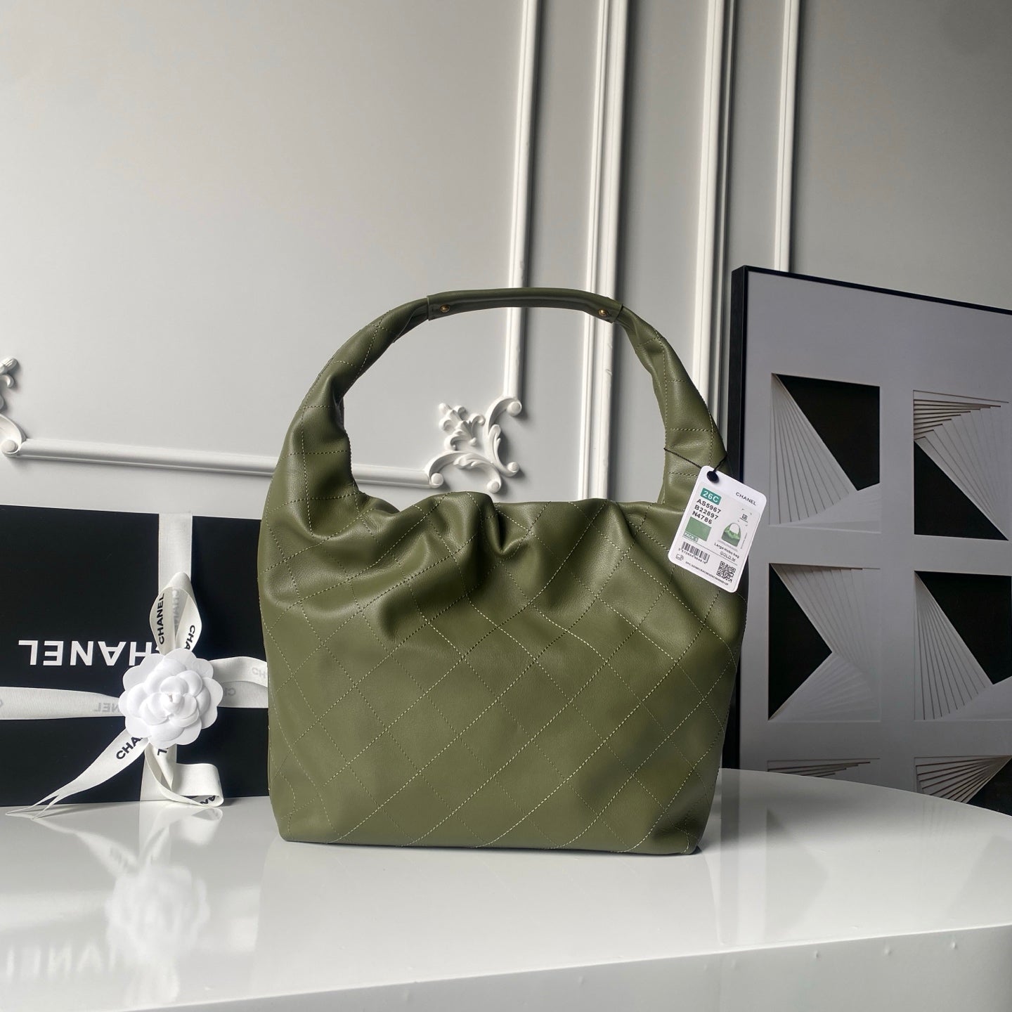 CHANEL 25S HOBO BAG 45 IN DARK GREEN LAMBSKIN