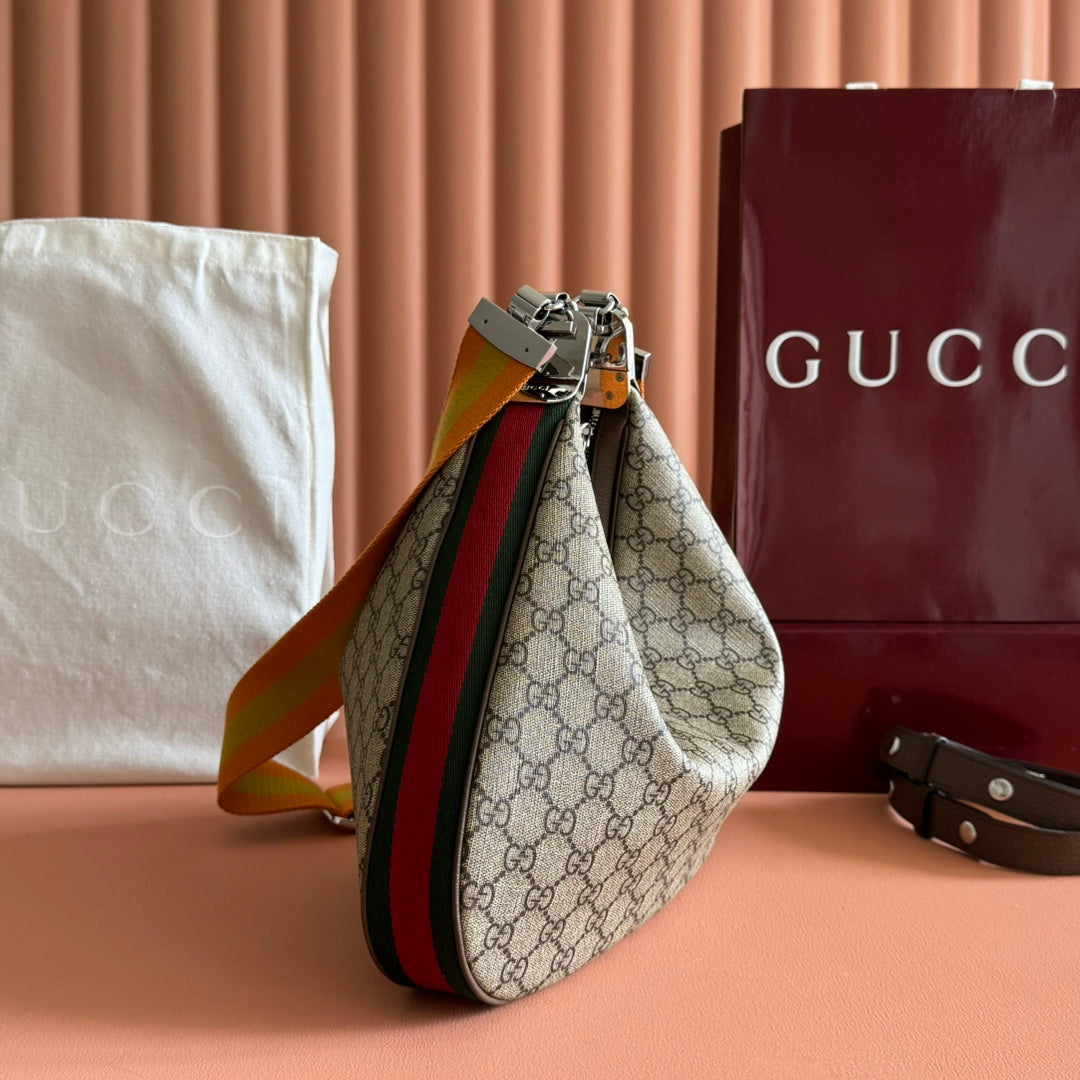 GUCCI 25S ATTACHE SHOULDER BAG 35 CM IN DARK BEIGE MIX BROWN CALFSKIN