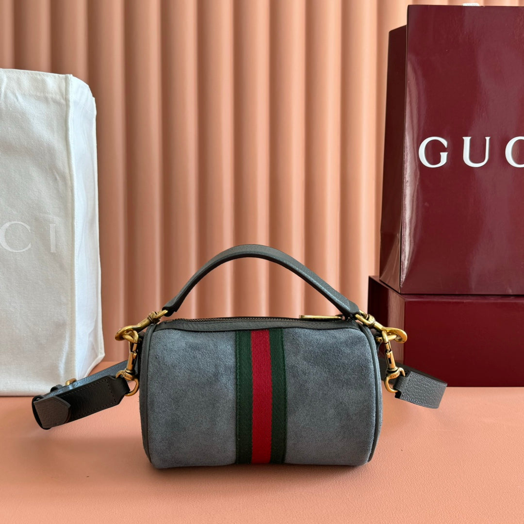GUCCI 25S OPHIDIA MINI SHOULDER BAG 19 CM IN GREY SUEDE