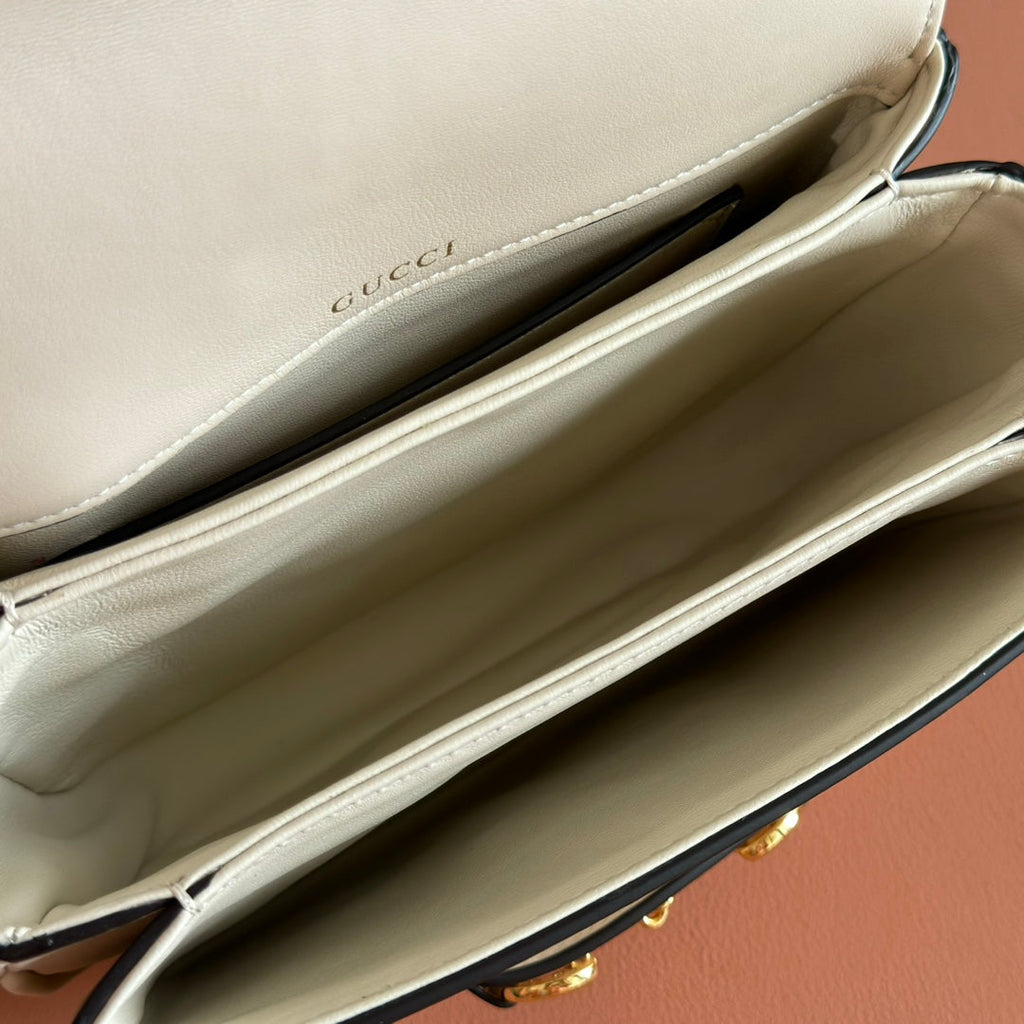 GUCCI 25S HORSEBIT 1955 MINI BAG 20 CM IN LIGHT BEIGE CALFSKIN WITH GOLD HARDWARE