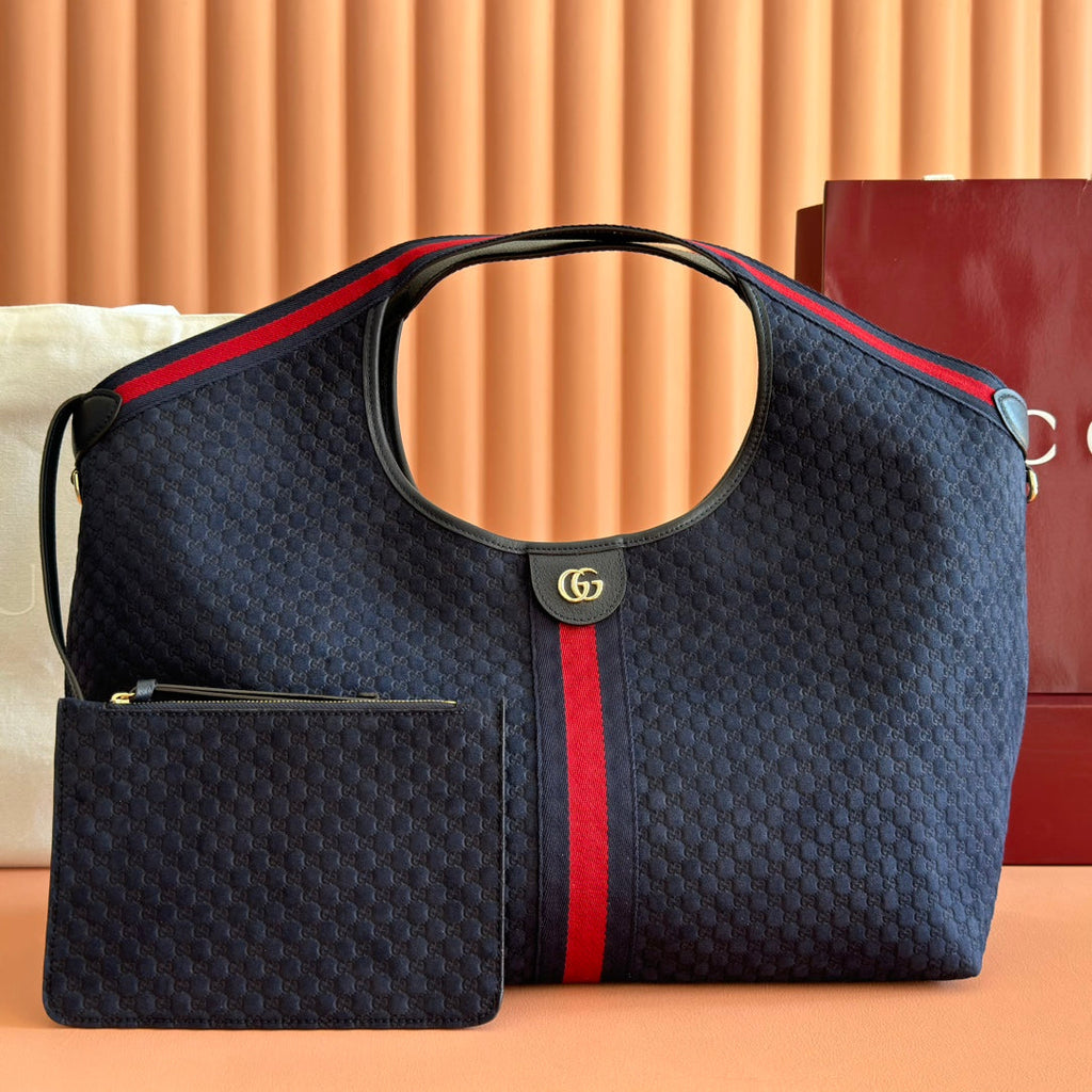 GUCCI 25S GIGLIO LARGE TOTE BAG 60 CM IN CHARCOAL GRAY CANVAS