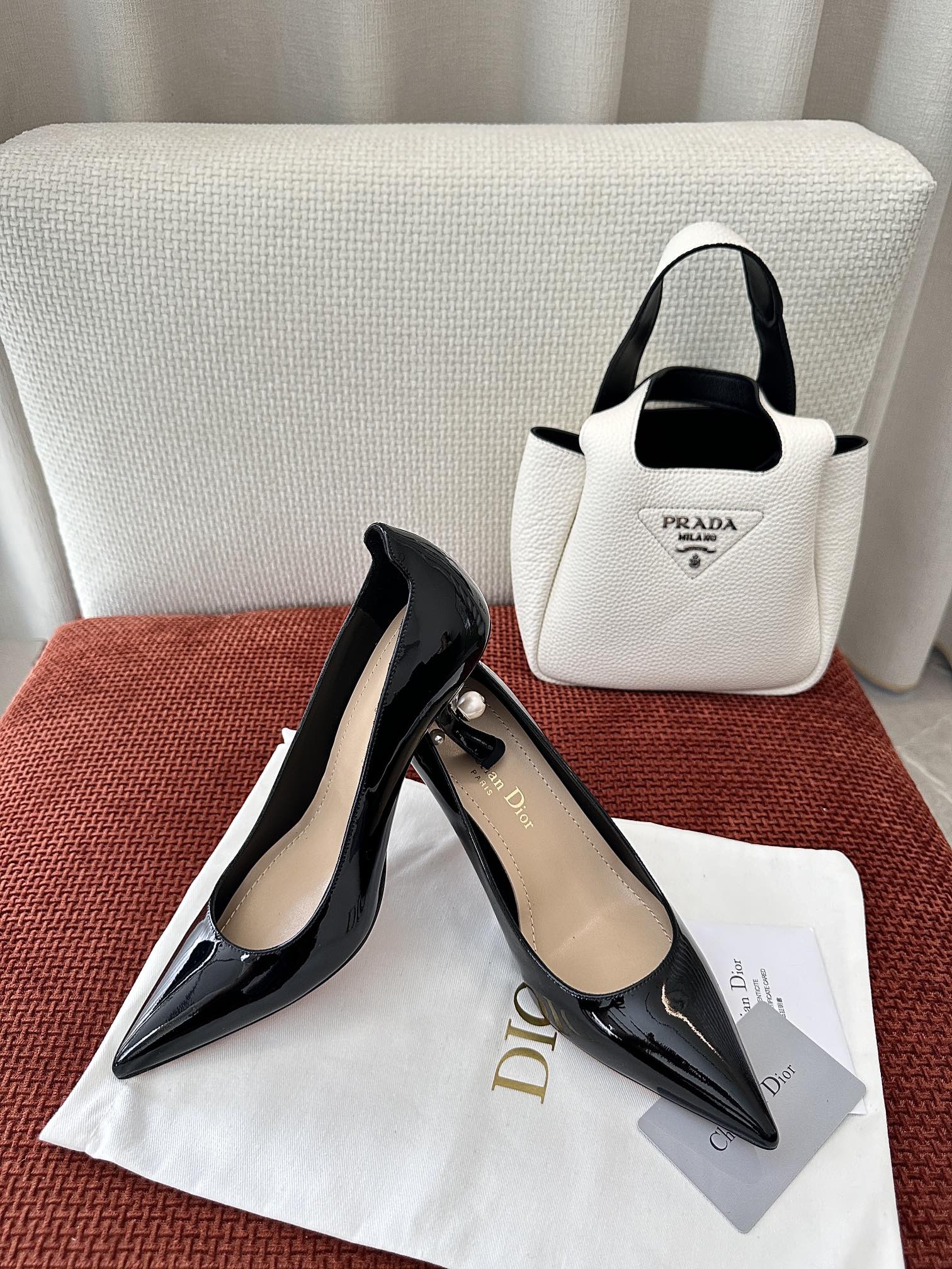 DIOR TRIBALES HIGH HEELS 80 MM 25S IN BLACK GLOSSY LEATHER