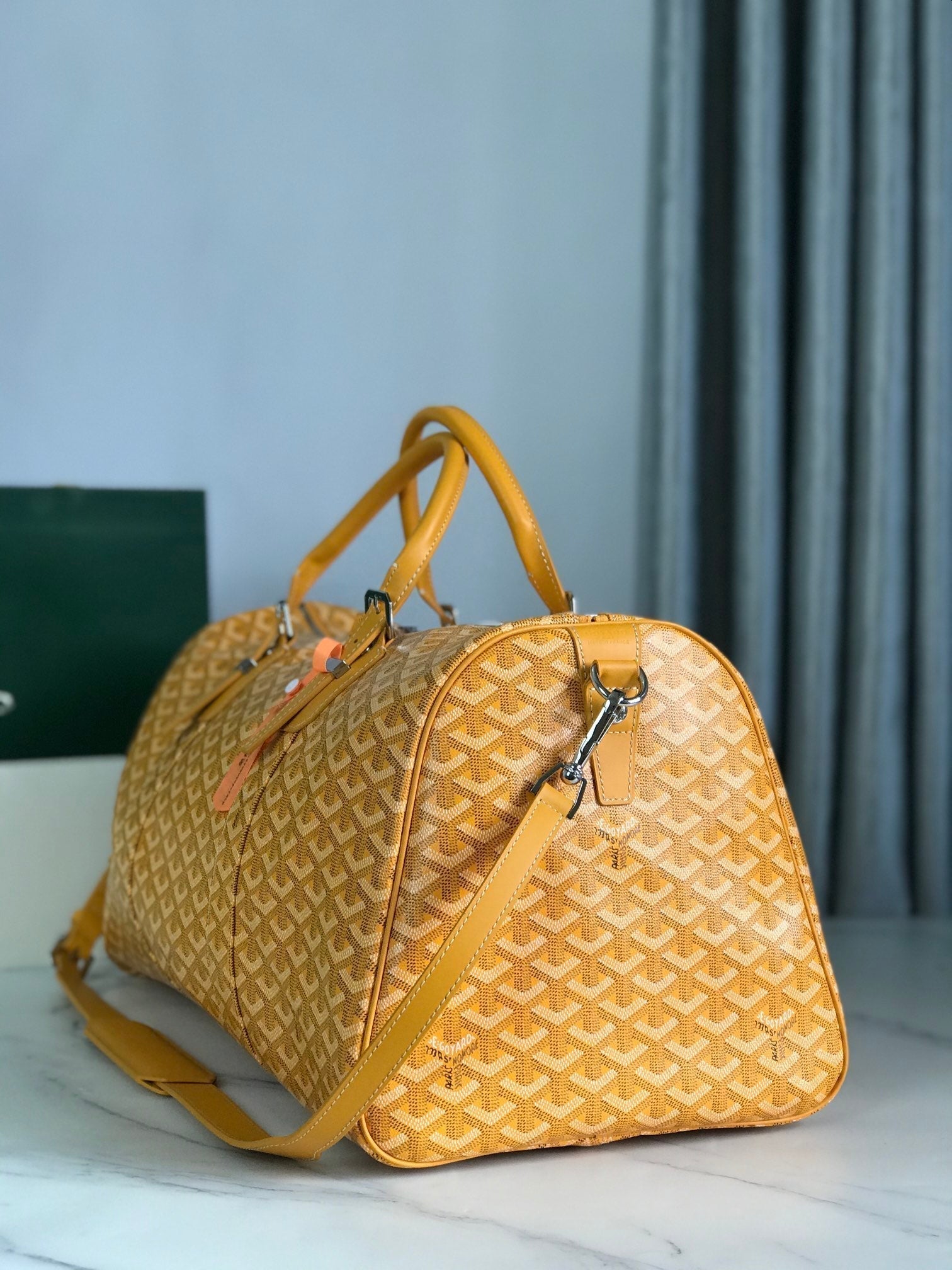 BOSTON 50 BAG IN YELLOW GOYARDINE CANVAS AND CALFSKIN TRIM
