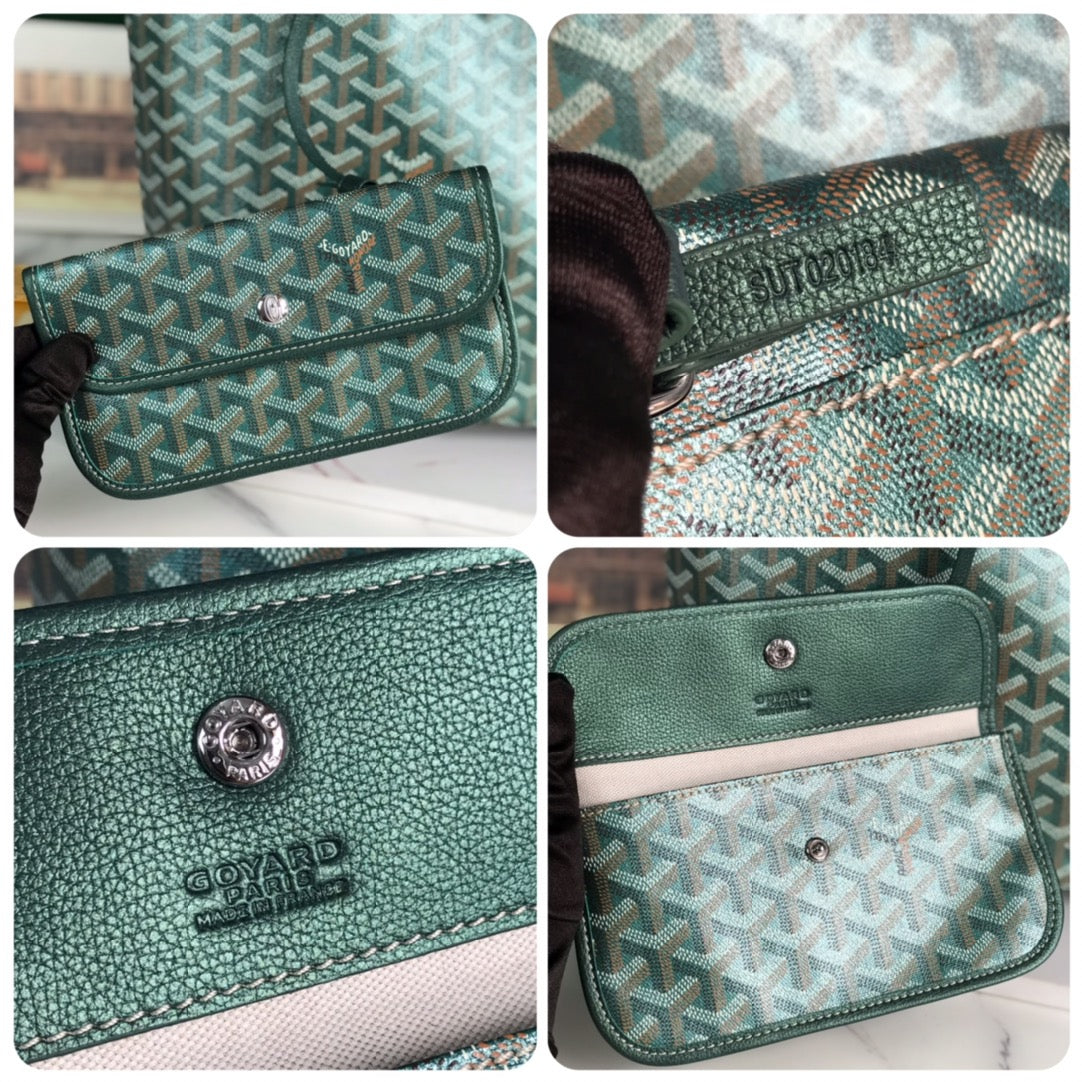 SAINT LOUIS PM 34 IN GREEN GOYARDINE CANVAS AND CALFSKIN