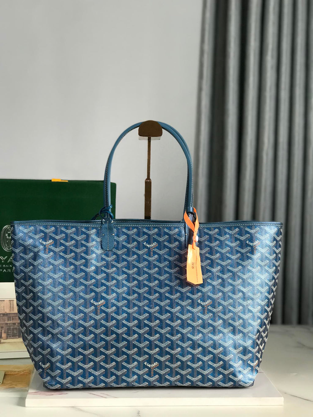 SAINT LOUIS PM 34 IN NAVY BLUE GOYARDINE CANVAS AND CALFSKIN