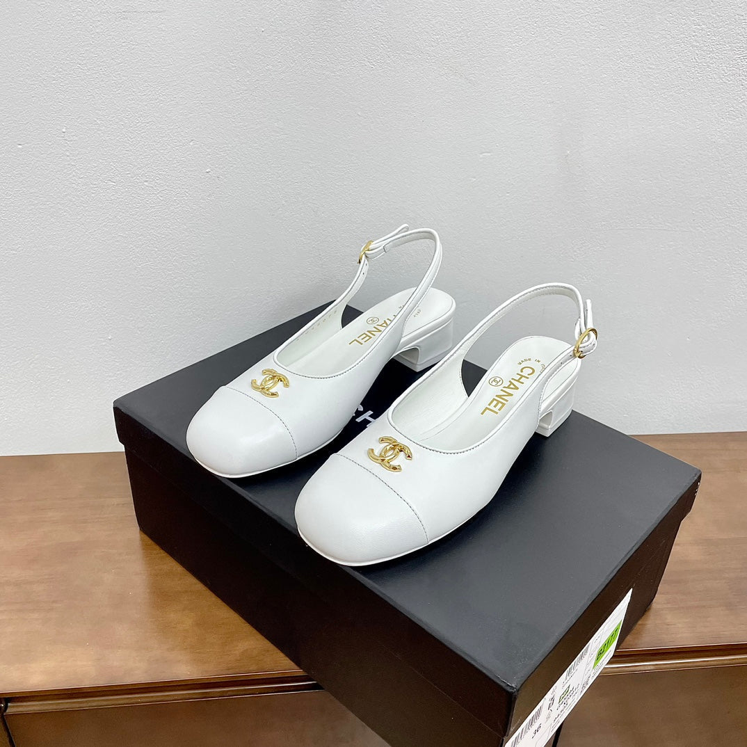 CHANEL HIGH SLINGBACKS WHITE CALFSKIN