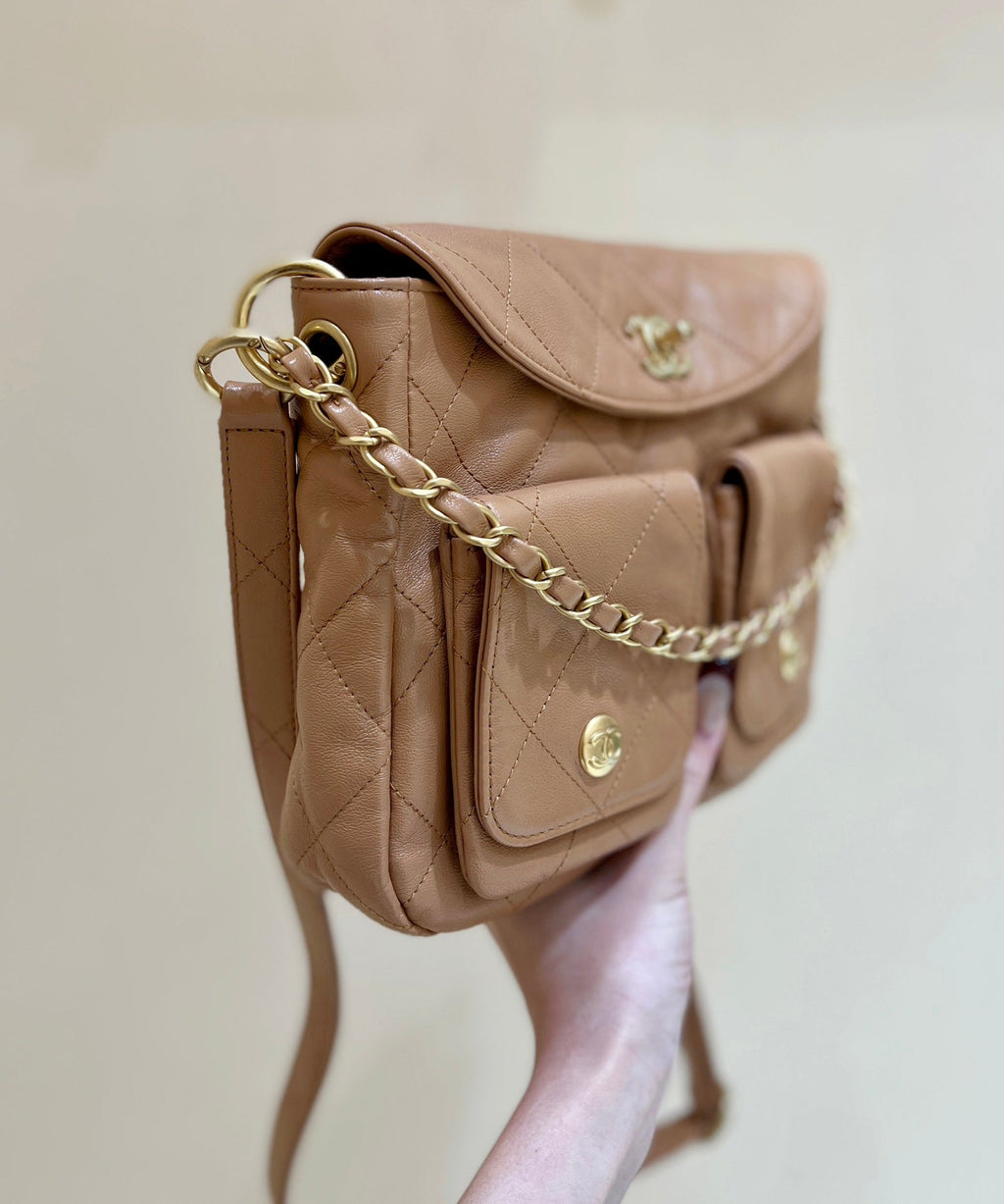 CHANEL 25S HOBO RETRO BAG 24 IN WARM TAUPE CALFSKIN